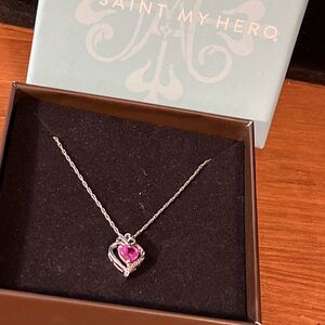 Sterling Silver Lab Created Pink Sapphire Heart Pendant Necklace 18" Chain 💞